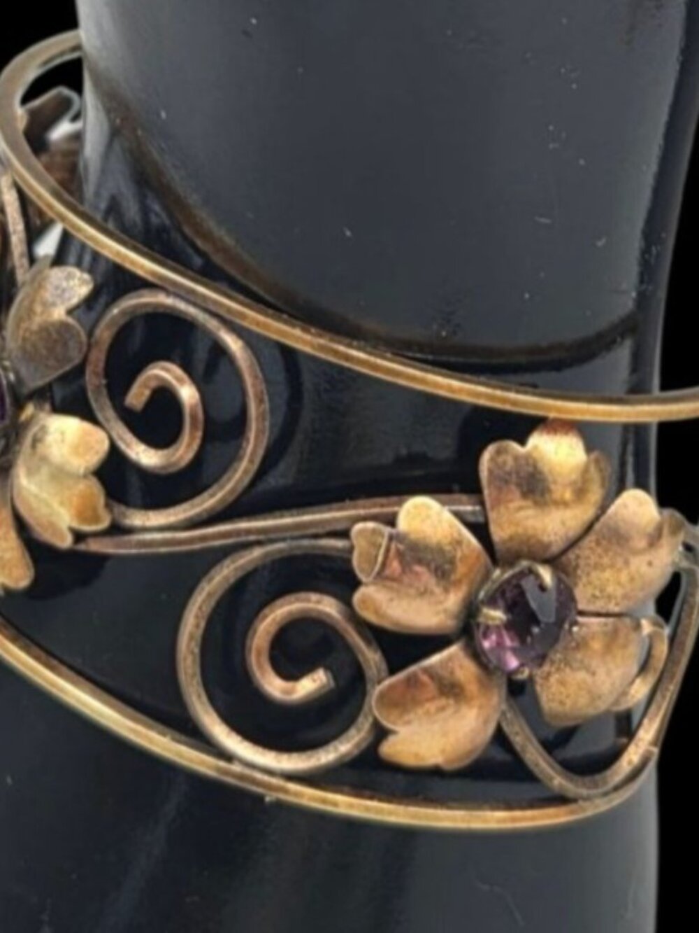 VTG Harper 1/20 12K Gold Filled Filigree Amethyst Flower Cuff Bracelet 6.5" - Picture 7 of 16